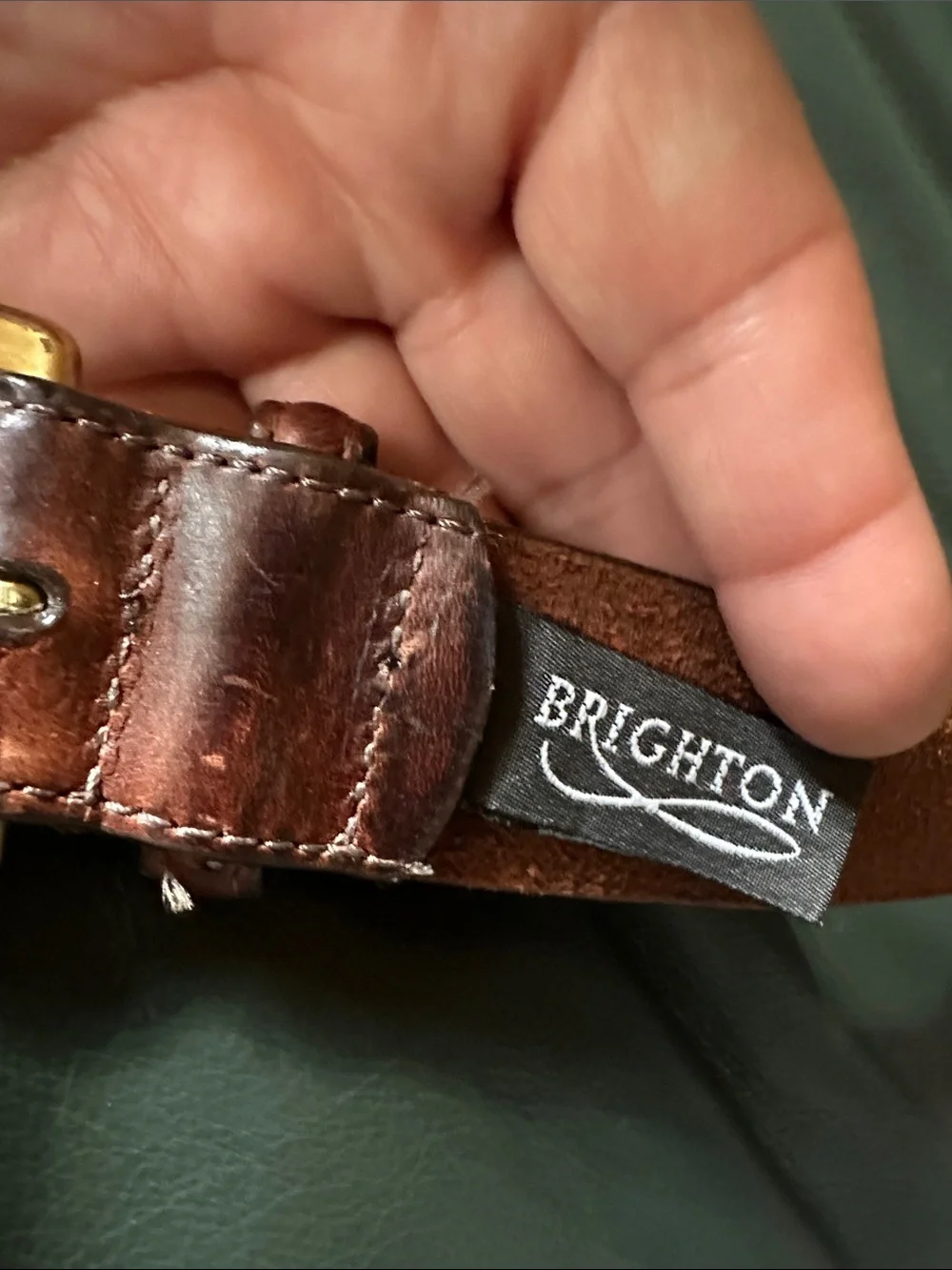 Brighton Brown Leather Belt with Blue Nautical Ribbon